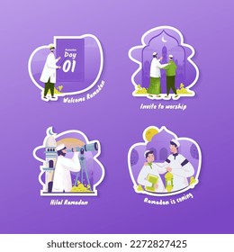 Juego de etiquetas adhesivas de diseño plano para el saludo en Ramadán Islámico