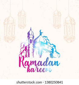 islamic ramadan greeting hand draw illustration. hand draw mosque illusration