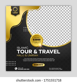 Islamic ramadan hajj & umrah brochure or flyer template background design. Social media template.