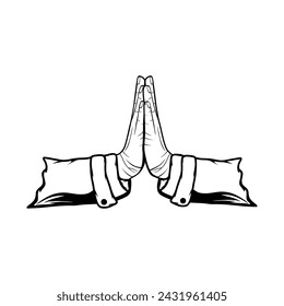 Islamic ramadan hand gestures to apologize physically and mentally black and white vector illustration