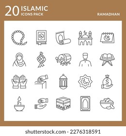 islamic ramadan icon pack vector graphic with monoline style