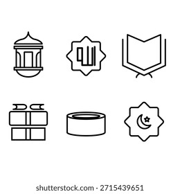 Islamic Ramadan icon set with lantern Quran charity symbols