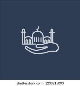 Islamic Ramadan  icon. Trendy flat vector line Islamic Ramadan  icon on dark blue background from Religion  collection. 