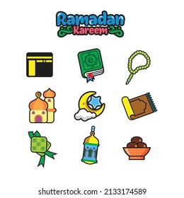 Islamic ramadan icons and doodle vector