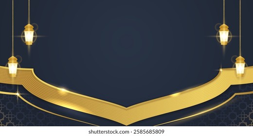 Islamic Ramadan Kareem background with lantern on dark blue background