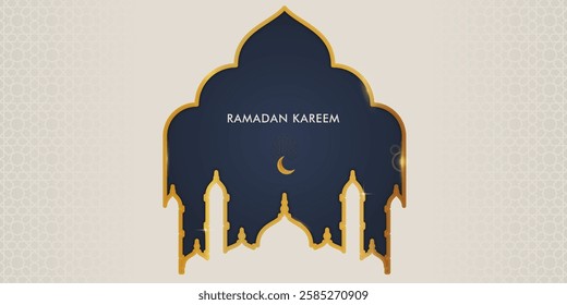 Islamic Ramadan Kareem background with mosque and moon for template