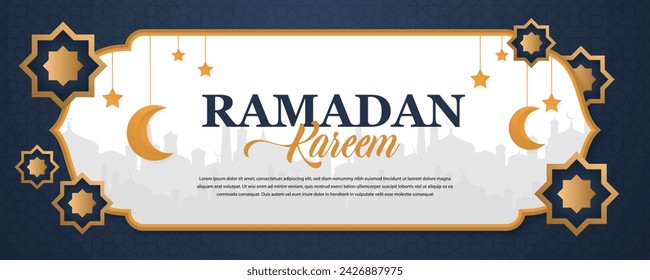 Islamischer Ramadan Kareem Hintergrund Vektor-Banner mit Moschee-Silhouette für Ramadan Banner Inhalt und Eid Mubarak Flyer  