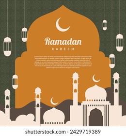 Plantilla de diseño de fondo de banner de ramadán islámico kareem con ilustración plana de mezquita. - Vector.