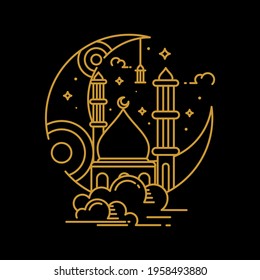Islamic Ramadan kareem decorative mosque monoline vector