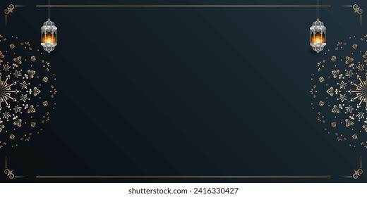 La islámica ramadan kareem eid mubarak arabico tarjeta de invitación mandala arabesca vacía diseño de banner de fondo ornamental. Traducción. "Mes de ayuno musulmán y día de celebración después del ayuno".
