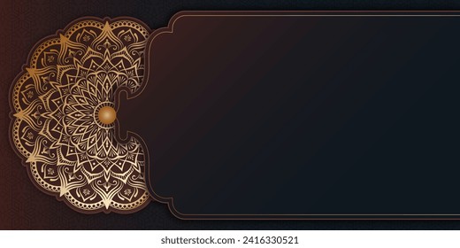 Islamic ramadan kareem eid mubarak arabic arabesque shape  mandala invitation card background banner design. Translation. "Muslim fasting month and celebration day after fasting."