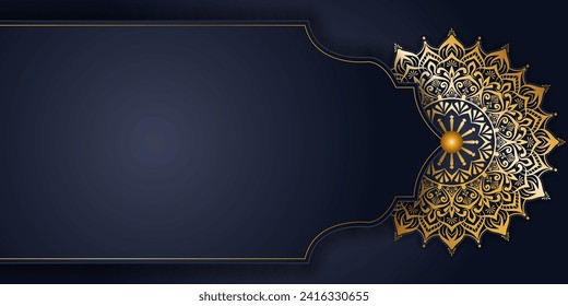 Islamic ramadan kareem eid mubarak arabic arabesque mandala invitation card empty horizontal background banner design. Translation. "Muslim fasting month and celebration day after fasting."