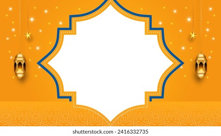 Islamic ramadan kareem eid mubarak arabic social media sale photo frame ad banner design. Translation. "Muslim fasting month and celebration day after fasting."