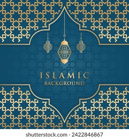 Islamic Ramadan Kareem Eid Mubarak Arabic Luxury Ornamental Background with Islamic Pattern and Decorative Ornament Frame