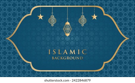 Islamic Ramadan Kareem Eid Mubarak Arabic Luxury Ornamental Background with Islamic Pattern and Decorative Ornament Frame