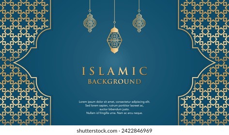 Islamic Ramadan Kareem Eid Mubarak Arabic Luxury Ornamental Background with Islamic Pattern and Decorative Ornament Frame