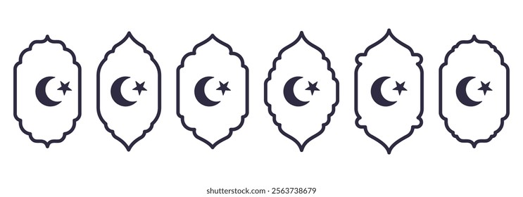 Islamic ramadan kareem frames. Arabic arch frames, doorways or lantern silhouettes flat vector illustration set. Oriental mosque arch window shapes