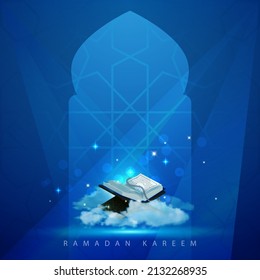 islamic Ramadan Kareem greeting card Vector illustration concept of arabic religion, Quran surah. Ramadan holiday.