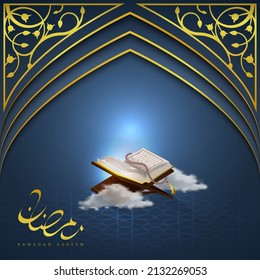 islamic Ramadan Kareem greeting card Vector illustration concept of arabic religion, Quran surah. Ramadan holiday.