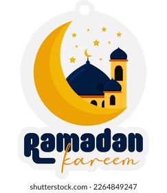 Islamic ramadan kareem label badge in flat illustration simple fun and elegant vector design