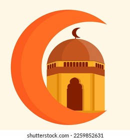 Islamic Ramadan Kareem mosque with the moon vector illustration