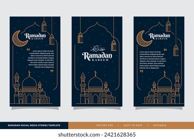 Islamic ramadan kareem night social media stories template with mosque illustration