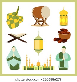 Islamic Ramadan Kareem set. Cartoon style vector