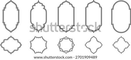 Islamic and ramadan kareem windows in oriental style. decorative oriental window collection. islamic frame collection gold luxury ornament, Set of Islamic border frame vector art,