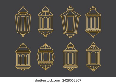 Islamic ramadan Lantern Symbol Icon Collection Line Set Isolated