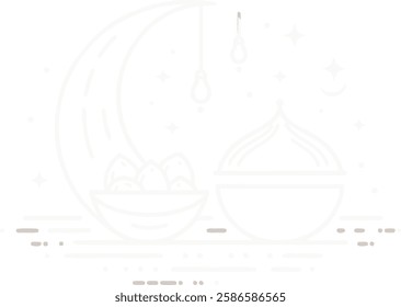 Islamic Ramadan Lantern and Tea Vector Logo Black and White