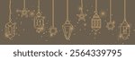 Islamic Ramadan lanterns and lamps set. Middle East antique kerosene hanging light underline or border. Arabian lamp lantern decorations for Ramadan Kareem and Eid Mubarak greetings.