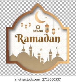 Marco decorativo islámico de Ramadán Mubarak con linterna y mezquita