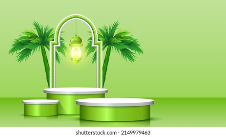 Islamic Ramadan Podium on Green Background