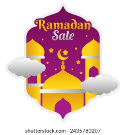 Islamic Ramadan sale label badge banner template design in the cloud sky background