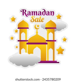 Islamic Ramadan sale label badge banner template design in the cloud sky background