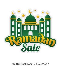 Islamic Ramadan sale label badge banner template design with mosque illustration
