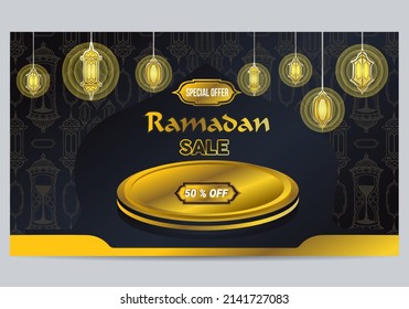 Islamic Ramadan Sales Background Landscape Suitable For Advertising Branding Premium Vector