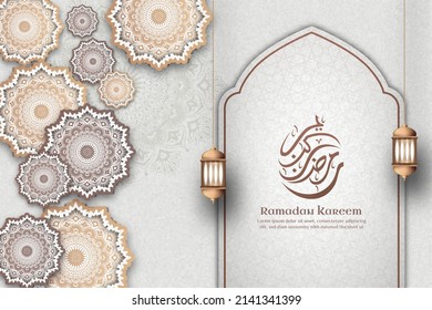 Islamischer Ramadan Soft Color Hintergrund mit Lattern und Mandala-Ornament	