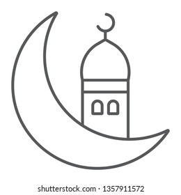 Islamic Ramadan Thin Line Icon, Arabic And Islam, Ramadam Kareem Sign, Vector Graphics, A Linear Pattern On A White Background, Eps 10.