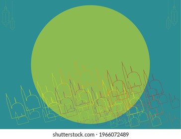 Islamic Ramadan Wallpaper - Line Mosque Dome on green and blue circle background