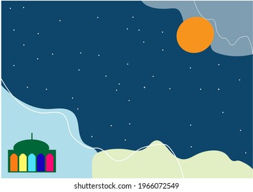 Islamic Ramadan Wallpapers - Blue sky with stars and moon on the mosque