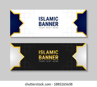 Diseño de banners web islámicos y de Ramadán. negro, blanco y dorado, simple, adorno