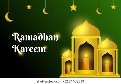Islamic realistic ramadan kareem and eid mubarak decorative banner. Premium Vector
