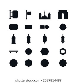 islamic religion arabian icon set flat and outline design element illustrations