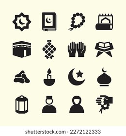 islamic religion icon pack collection with solid style design vector