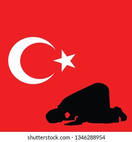 Islamic religion. Pose of muslim man praying vector silhouette illustration isolated on white background. Islam prayer. Mohammedan in mosque. religious practice. faith in God. Allah is great. Islam. -