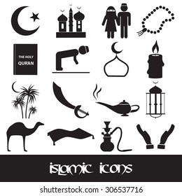 Islamic religion simple black icons set eps10