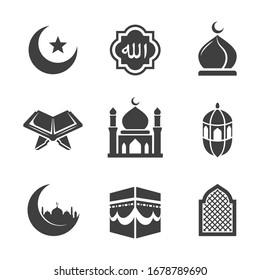 Islamic religion vector icon set isolated on white background