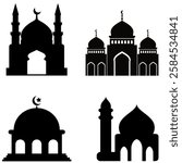 Islamic religious mosque illustration set