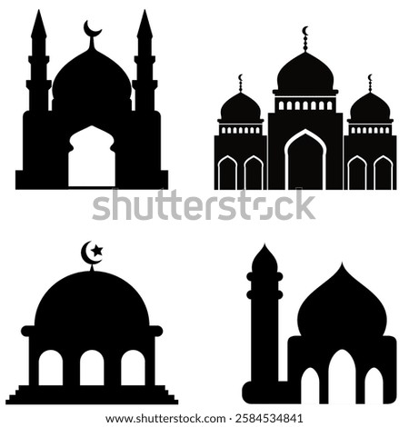 Islamic religious mosque illustration set